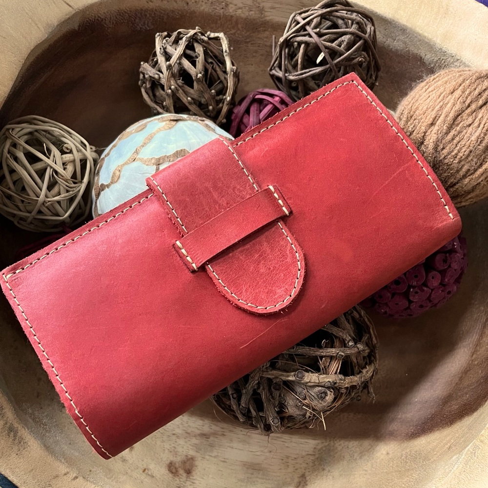 UnoEth Red Leather Clutch Wallet or Travelers insert
